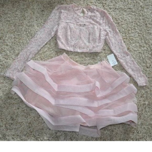 Womens Prom Dress Speechless Pink 5 Party Fit Flare 2 Pc Crop Top Skater Skirt - Picture 3 of 12
